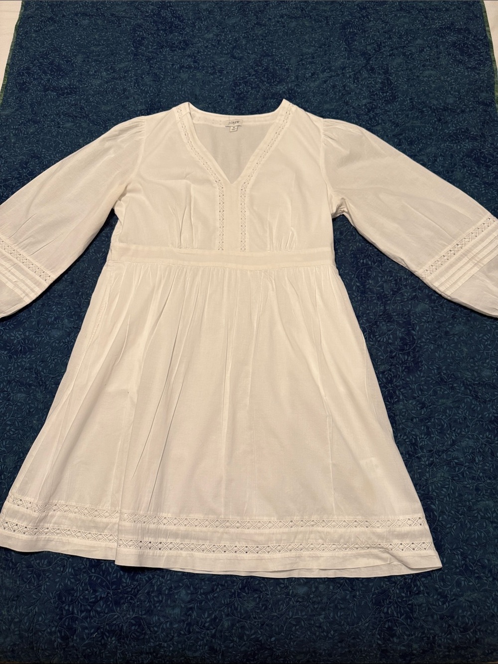 J. Crew White V-Neck Dress With Eyelet Trim. Size M